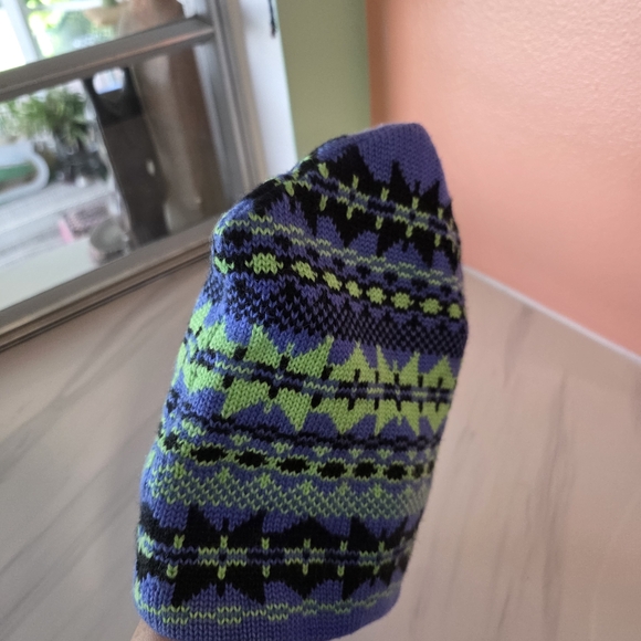 Vintage 90s Blue Green Meister Ski Beanie Boho Apres Ski Winter Outdoor - Picture 4 of 6